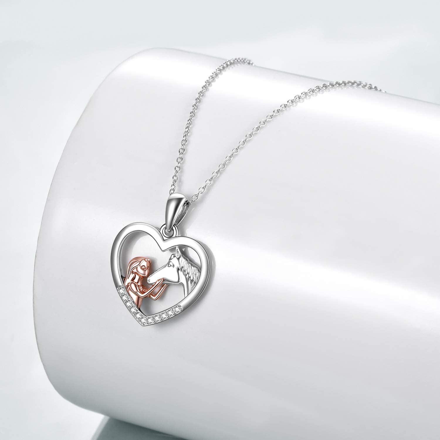 Girl And Horse Rhinestones Pendant Necklace Clavicle Chain