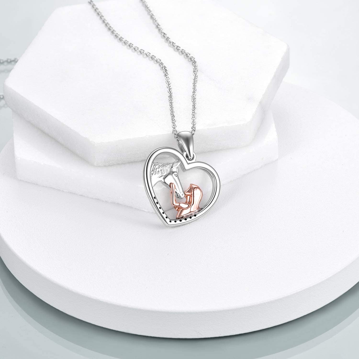 Girl And Horse Rhinestones Pendant Necklace Clavicle Chain