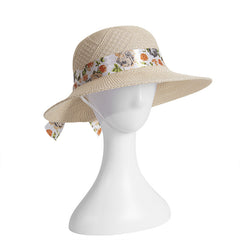 Straw Sun Hat Wide Brim Floral Ribbon Bucket Hat Solid Beach Hats