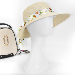 Straw Sun Hat Wide Brim Floral Ribbon Bucket Hat Solid Beach Hats