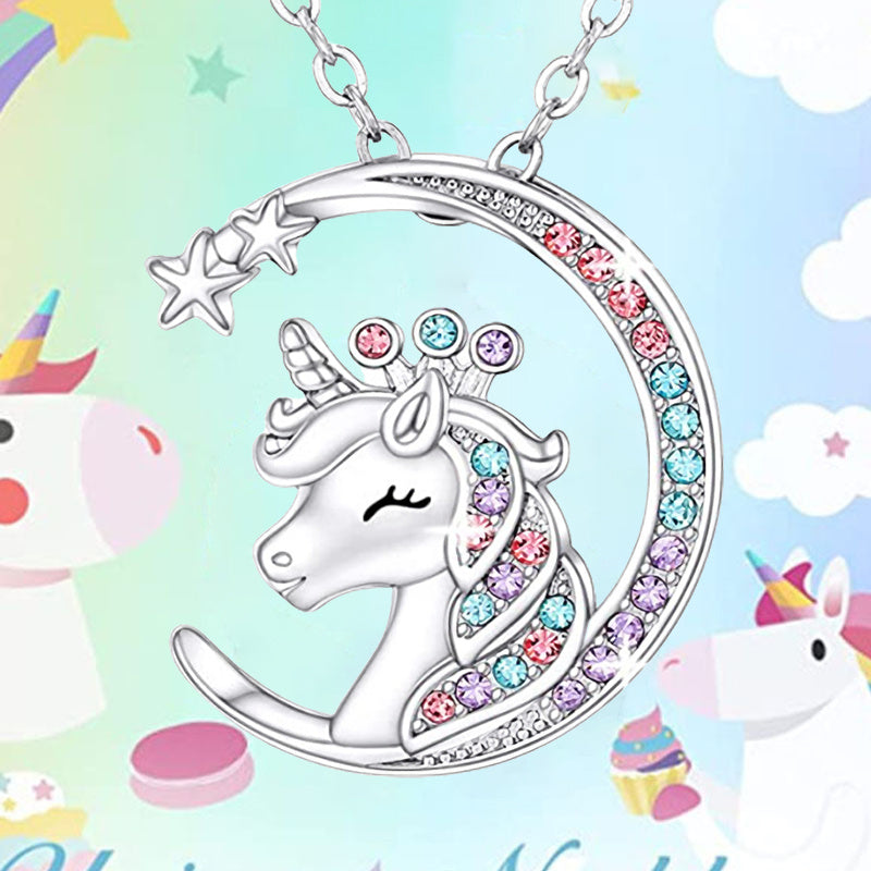 Crystal Birth Stone Unicorn Necklace for Girls - Birthday Party Gift