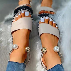 Women's Faux Pearl Ankle Strap Flat Sandals