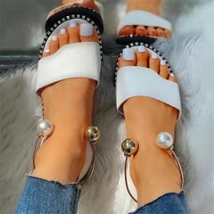 Women's Faux Pearl Ankle Strap Flat Sandals