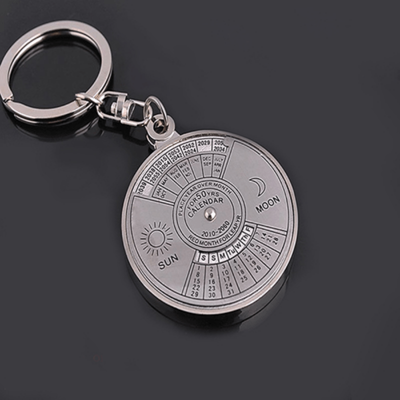 Vintage Car Perpetual Calendar Keychain Silvery Alloy Pendant