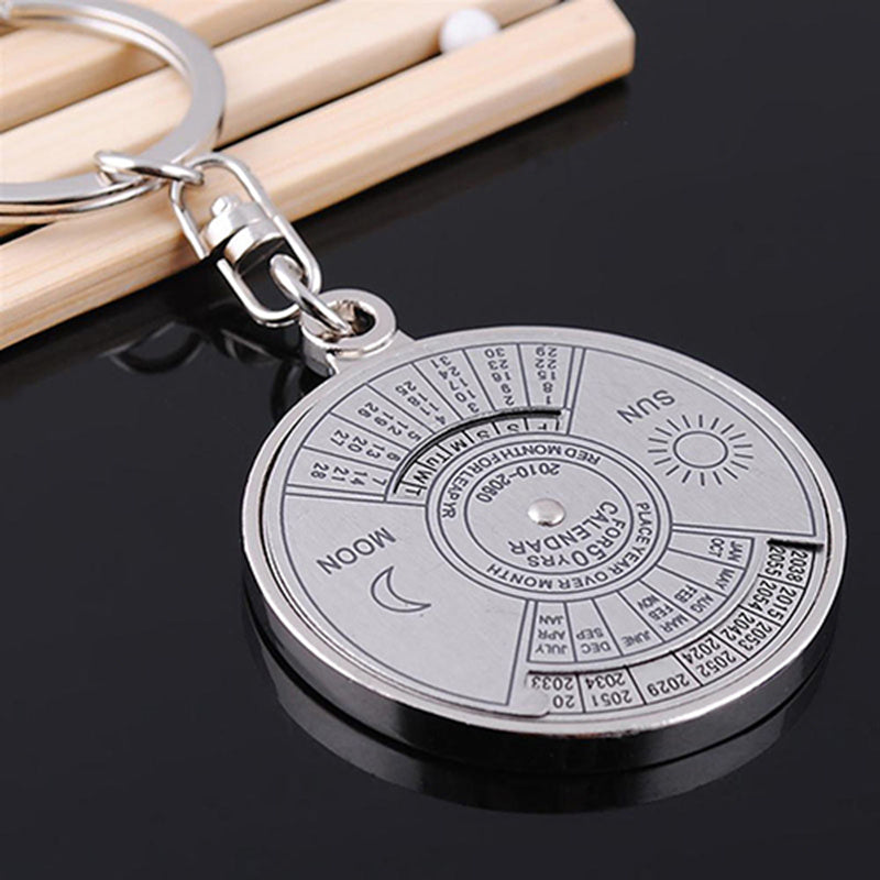 Vintage Car Perpetual Calendar Keychain Silvery Alloy Pendant