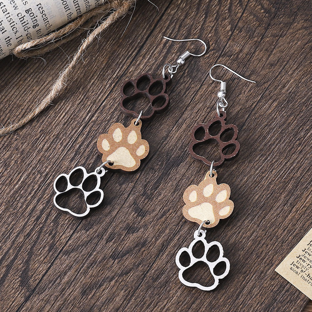 Wood Footprints Earrings Dangle Lightweight Women Girls