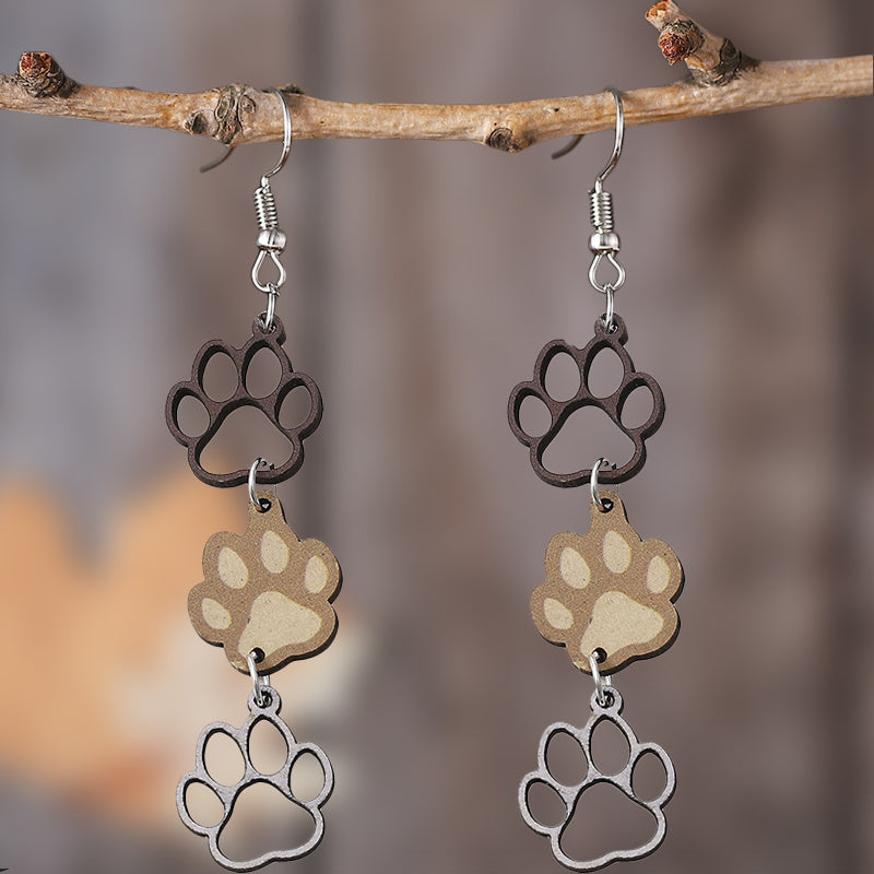 Wood Footprints Earrings Dangle Lightweight Women Girls