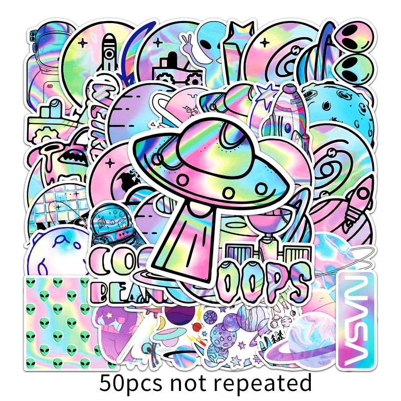 50pcs Laser Outer Space Graffiti Stickers Waterproof Decorative Stickers