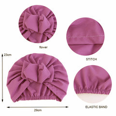 Pleated Bow Decor Turban Cap for Women
