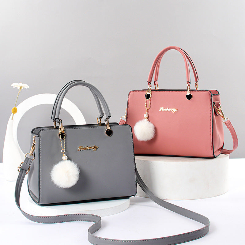 Women's Tote Satchel Bag with Pom Pom Decor
