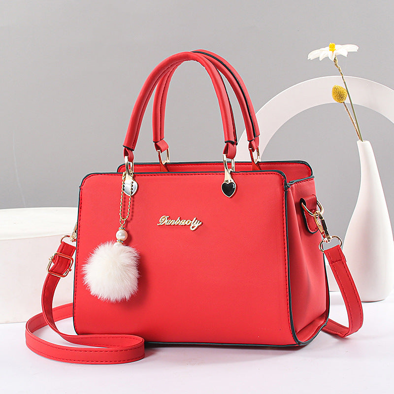 Women's Tote Satchel Bag with Pom Pom Decor
