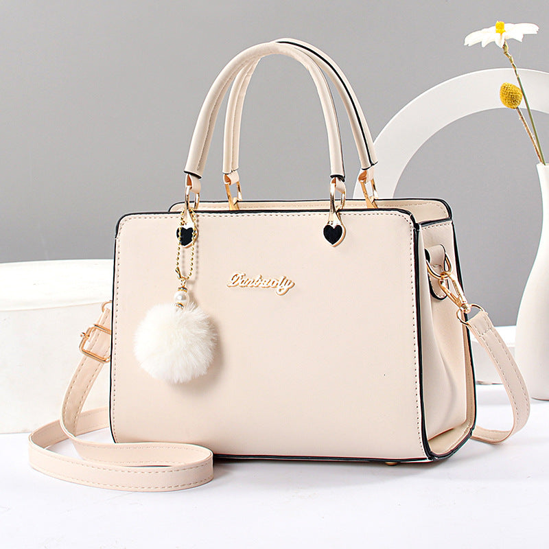 Women's Tote Satchel Bag with Pom Pom Decor