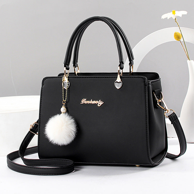 Women's Tote Satchel Bag with Pom Pom Decor