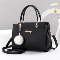 Women's Tote Satchel Bag with Pom Pom Decor