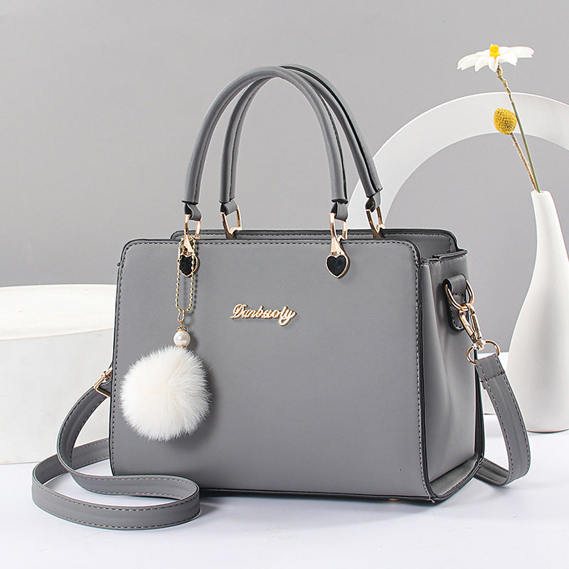 Women's Tote Satchel Bag with Pom Pom Decor