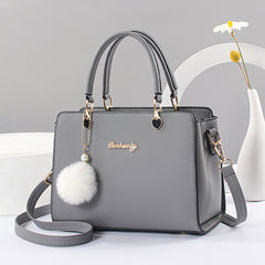 Women's Tote Satchel Bag with Pom Pom Decor