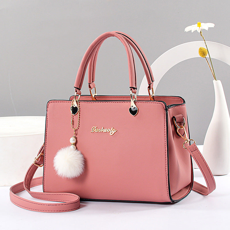 Women's Tote Satchel Bag with Pom Pom Decor