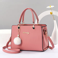 Women's Tote Satchel Bag with Pom Pom Decor