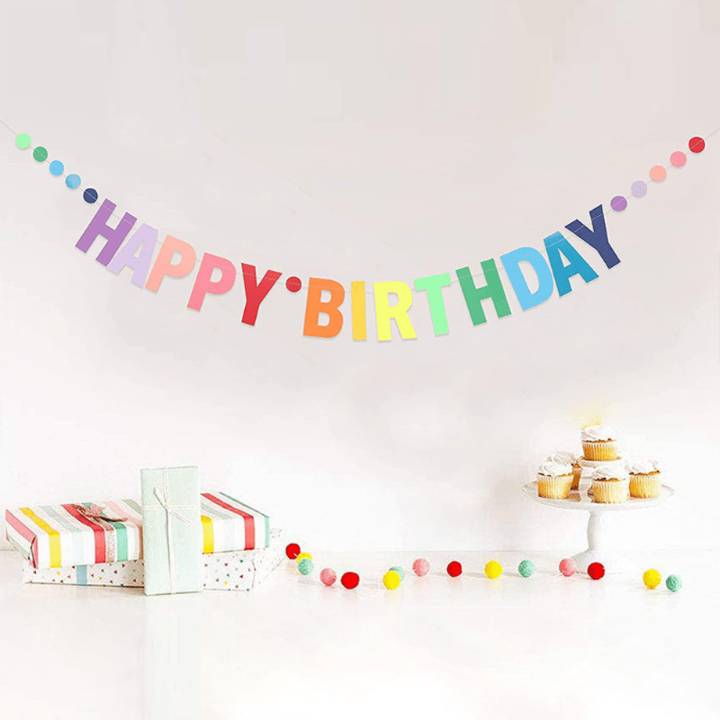 Rainbow Cardboard Banner Gradient Birthday Letter Pull Flag Banner