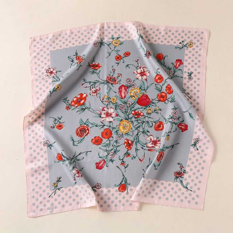 Polka Dot Print Silk Scarf Neckerchief Head Wrap Sunscreen Shawl Headband