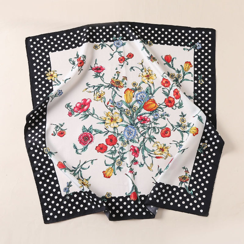 Polka Dot Print Silk Scarf Neckerchief Head Wrap Sunscreen Shawl Headband