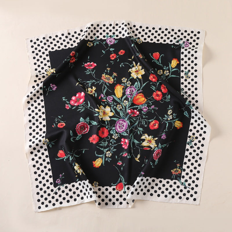 Polka Dot Print Silk Scarf Neckerchief Head Wrap Sunscreen Shawl Headband