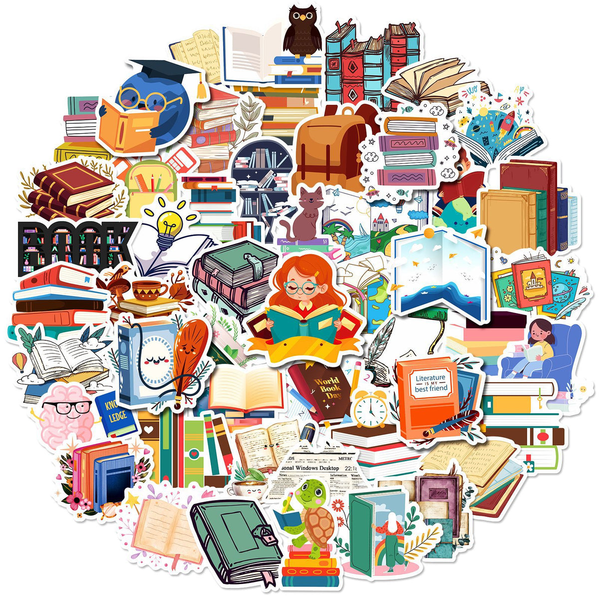 50pcs Book Stickers For Guitar Skateboard Water Bottles Laptop