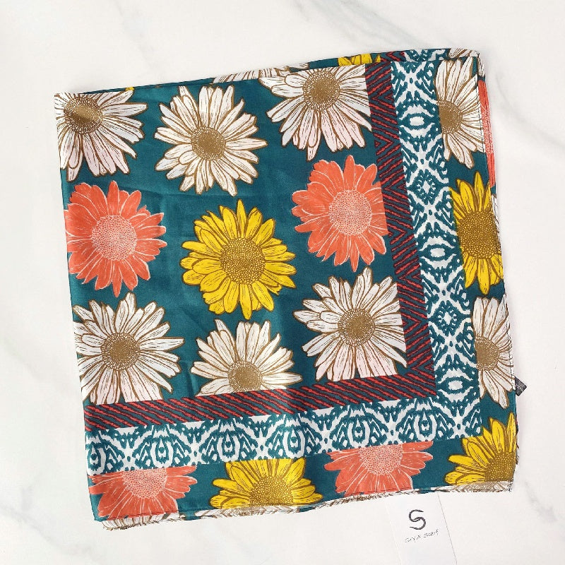 Vintage Sunflower Print Scarf Casual Square Neckerchief Head Wrap