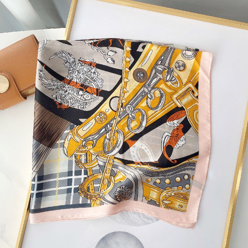 Chain Pattern Print Scarf Women Square Neckerchief Sunscreen Shawl