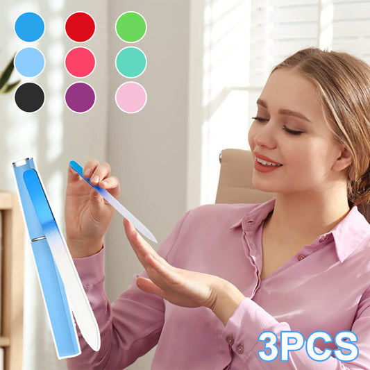 3pcs Glass Nail File With Case Professional Manicure Tool