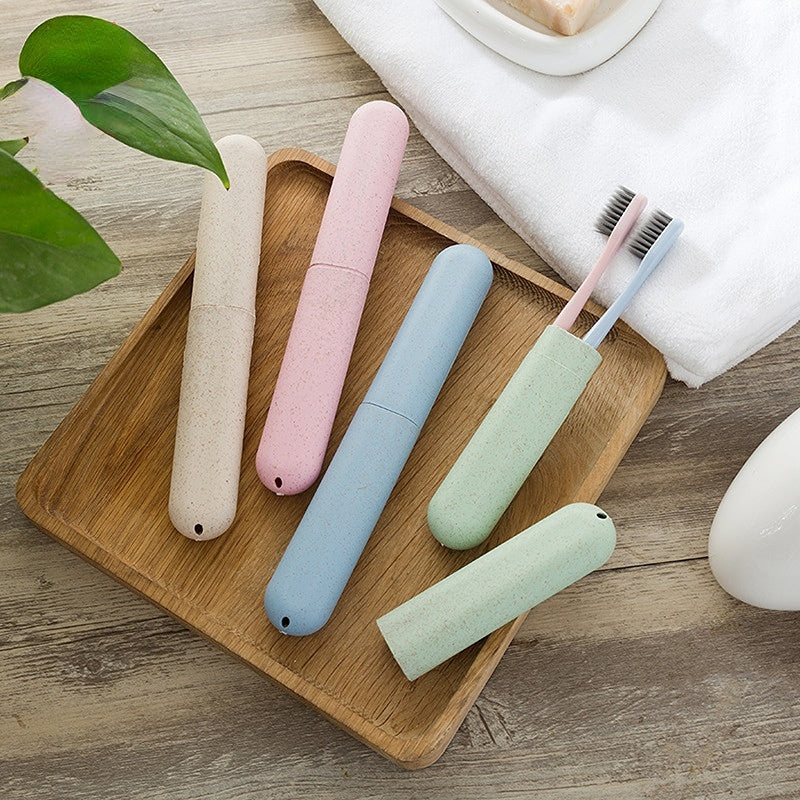 Portable Travel Toothbrush Box Wheat Straw Toothbrush Tube