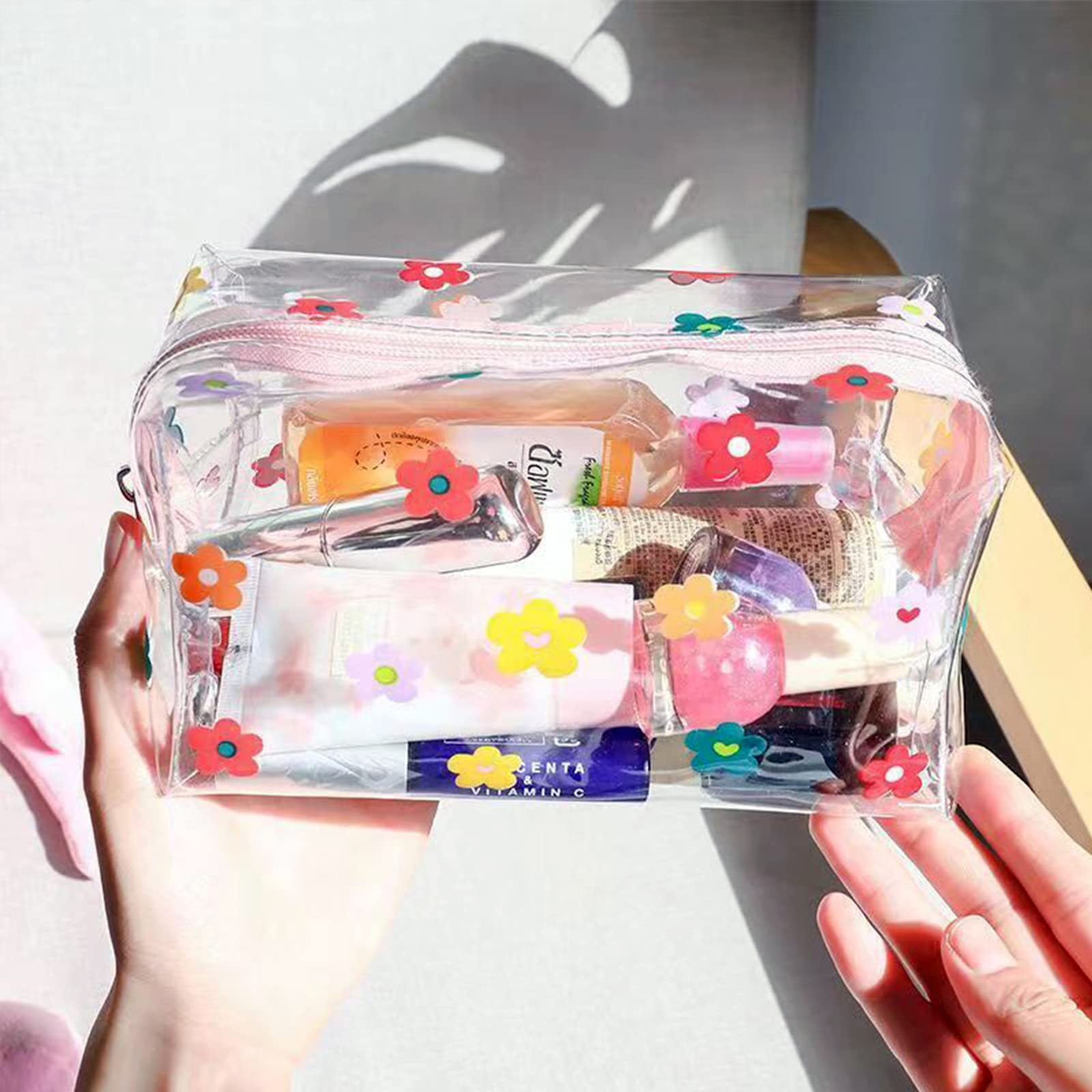 Flower Graphic Clear Makeup Bag Waterproof Toiletry Travel Cosmetic Pouch