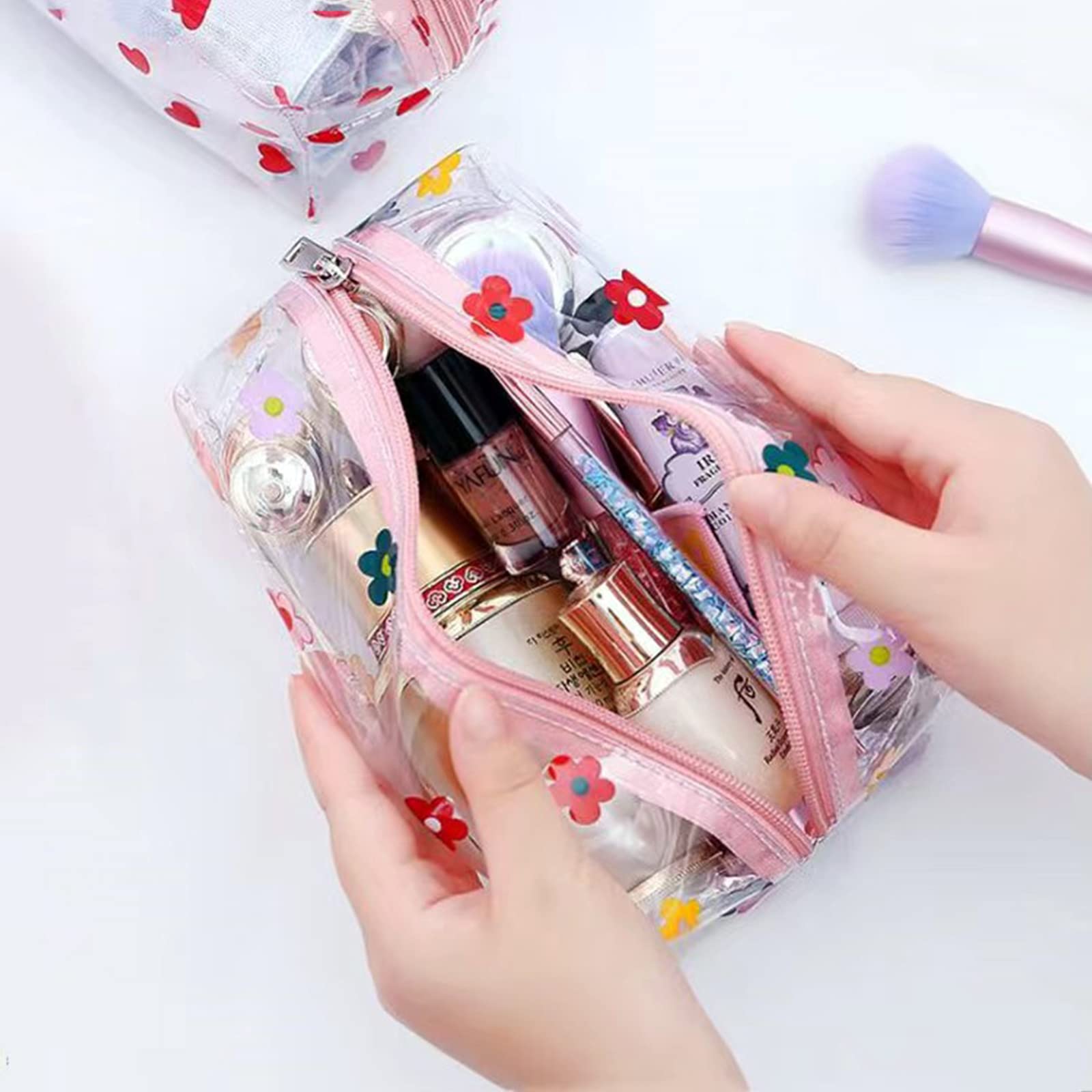 Flower Graphic Clear Makeup Bag Waterproof Toiletry Travel Cosmetic Pouch