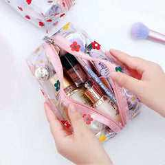 Flower Graphic Clear Makeup Bag Waterproof Toiletry Travel Cosmetic Pouch