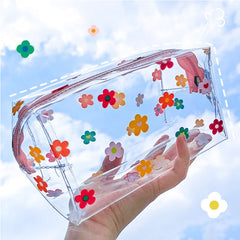 Flower Graphic Clear Makeup Bag Waterproof Toiletry Travel Cosmetic Pouch
