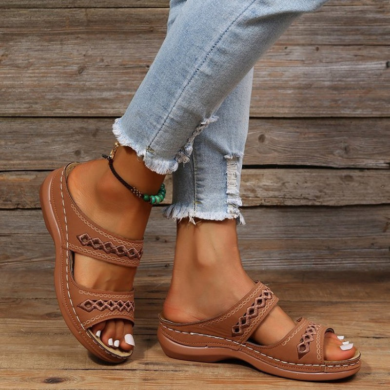 Women's Wedge Sandals Open Toe Faux Leather Casual Slides