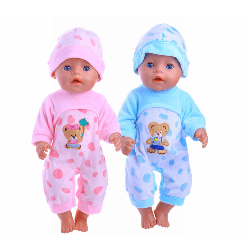 2pcs One piece Suit Pajamas for 15 inch Baby Doll American 18 Inch Doll