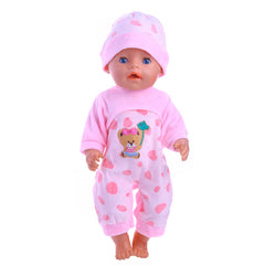2pcs One piece Suit Pajamas for 15 inch Baby Doll American 18 Inch Doll