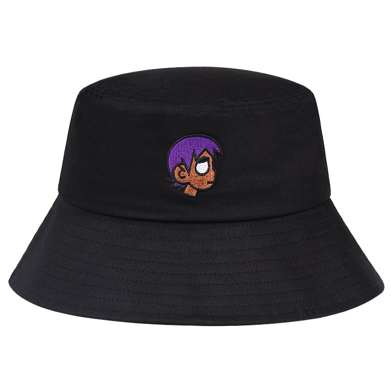 Girl Embroidery Bucket Hat Lightweight Fisherman Cap Cotton Basin Hat
