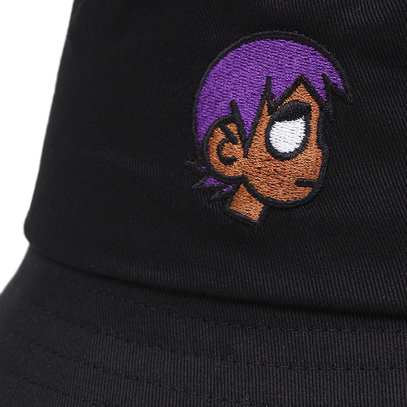 Girl Embroidery Bucket Hat Lightweight Fisherman Cap Cotton Basin Hat