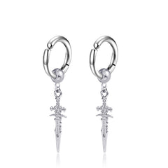 Punk Stainless Steel Stud Earrings with Sword Cross Pendant - 2pcs Pair
