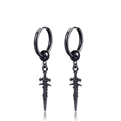 Punk Stainless Steel Stud Earrings with Sword Cross Pendant - 2pcs Pair
