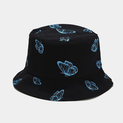 Butterfly Print Bucket Hat Solid Sunscreen Fisherman Cap Out Casual Travel Beach