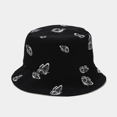 Butterfly Print Bucket Hat Solid Sunscreen Fisherman Cap Out Casual Travel Beach