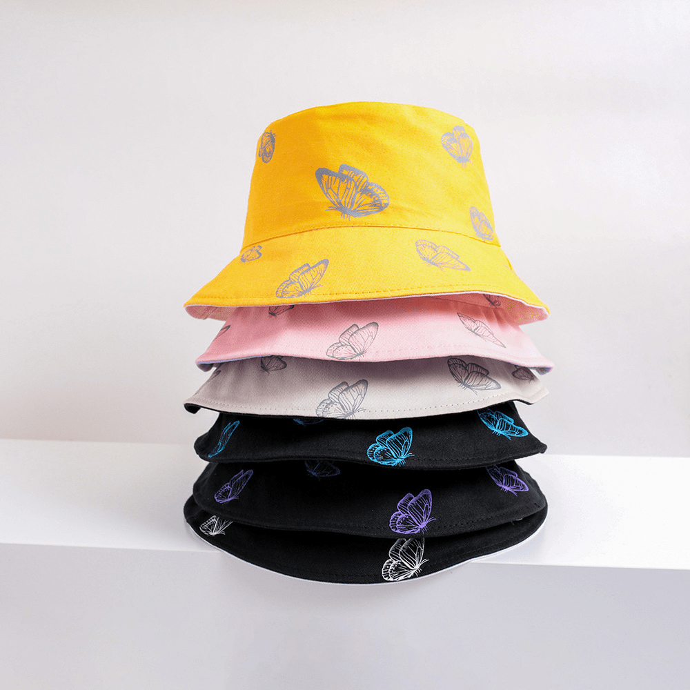 Butterfly Print Bucket Hat Solid Sunscreen Fisherman Cap Out Casual Travel Beach