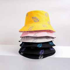 Butterfly Print Bucket Hat Solid Sunscreen Fisherman Cap Out Casual Travel Beach