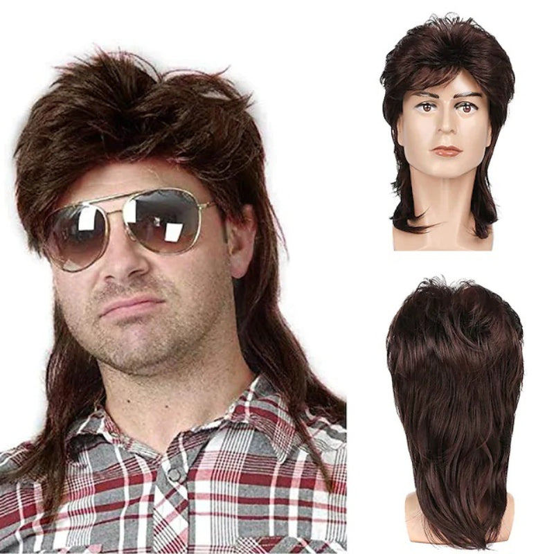 Men's Brown 70s 80s Costume Party Wig