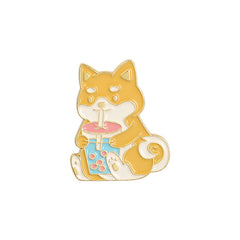 Shiba Puppy Tea Style Brooch Enamel Pin