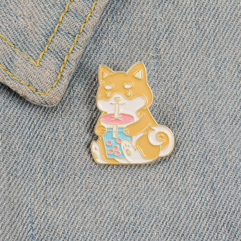 Shiba Puppy Tea Style Brooch Enamel Pin