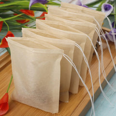 100pcs Biodegradable Tea Bags Natural Wood Pulp Empty Bag with Drawstring
